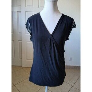 Susan Lawrence Womens Top Black Solid Lace Cap‎  Sleeve Size Large